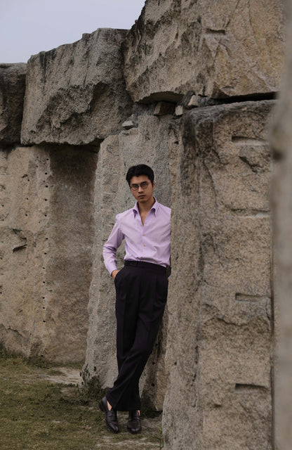 CANCLINI Cotton Handcrafted One-Piece Collar Shirt — Misty Wisteria