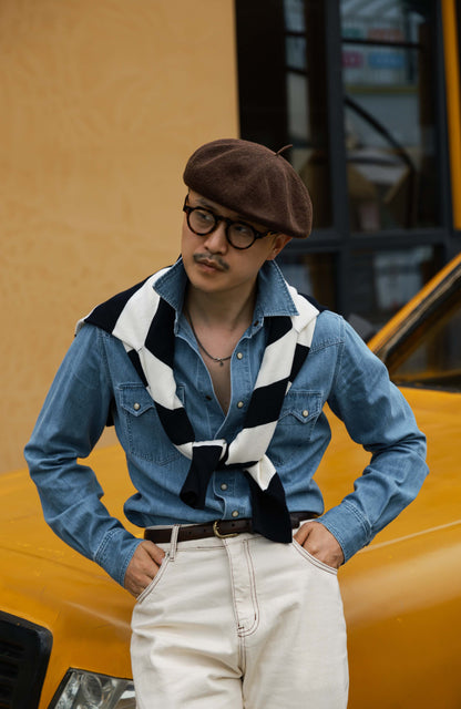 Handcrafted Mini-Point Collar Shirt — Heavy Washed Denim