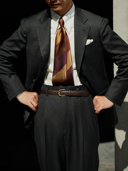 「Ink Herringbone」Suit Trousers with Italian-style Pure-wool Hollywood-Waist