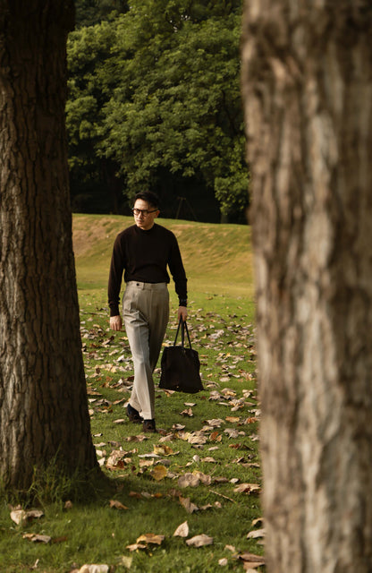 Heavyweight Cavalry Twill Wool High-Waisted Suit Trousers with Side-Adjusters — Cool Taupe