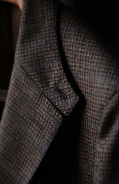 Half-Canvas Peak-Lapel Suit Jacket — Smoky Brown Check