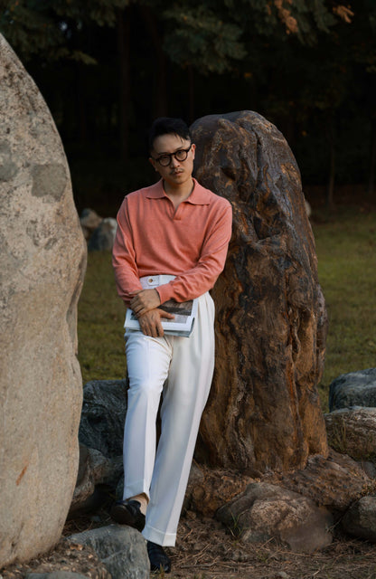 Cashmere Cotton One-Piece Polo Sweater — Coral Pink