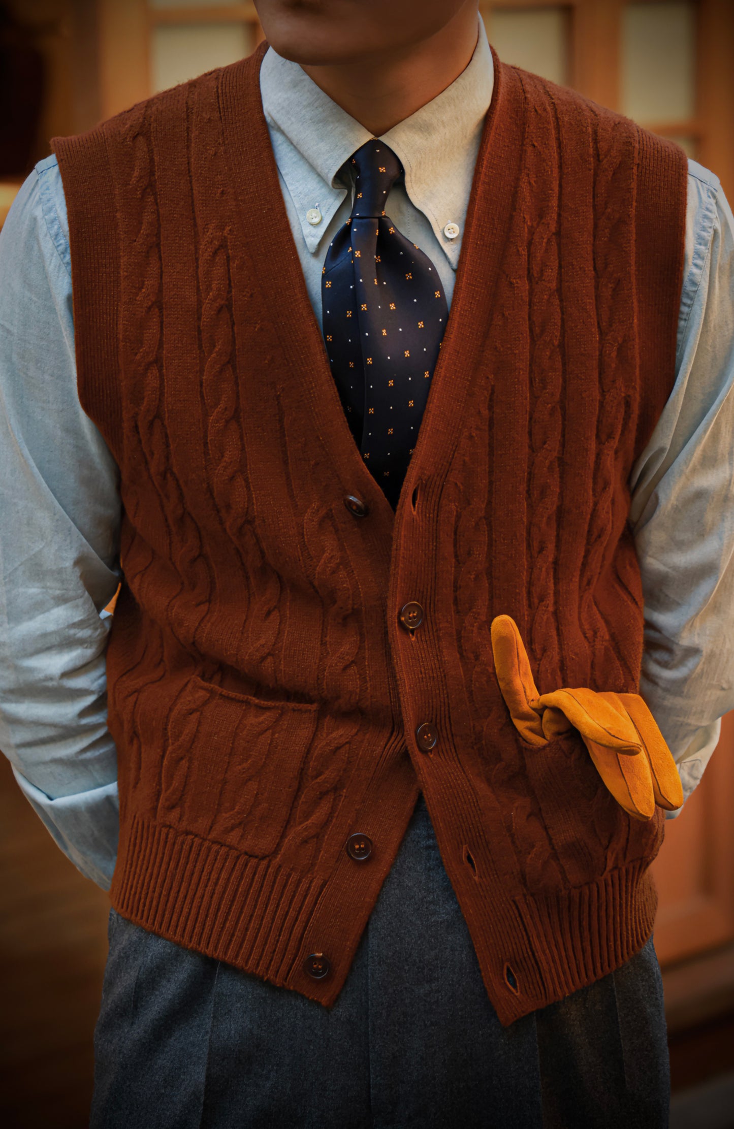 "Chestnut Brown" V-neck sweater vest 