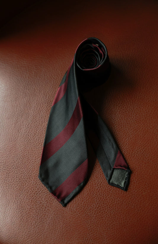 「Pine-Bordeaux Stripe」Mulberry silk Three-fold Tie