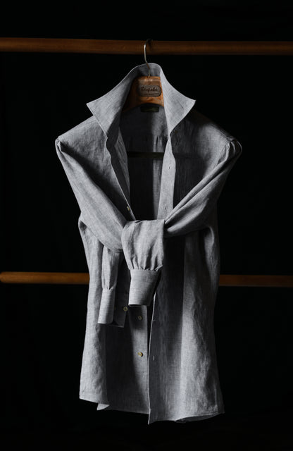 Spread Collar Linen Shirt — Grey