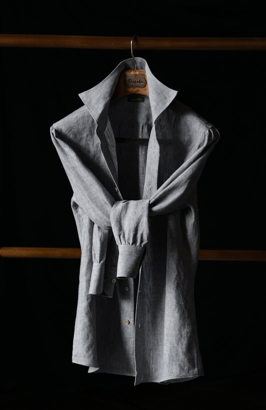 Spread Collar Linen Shirt — Grey