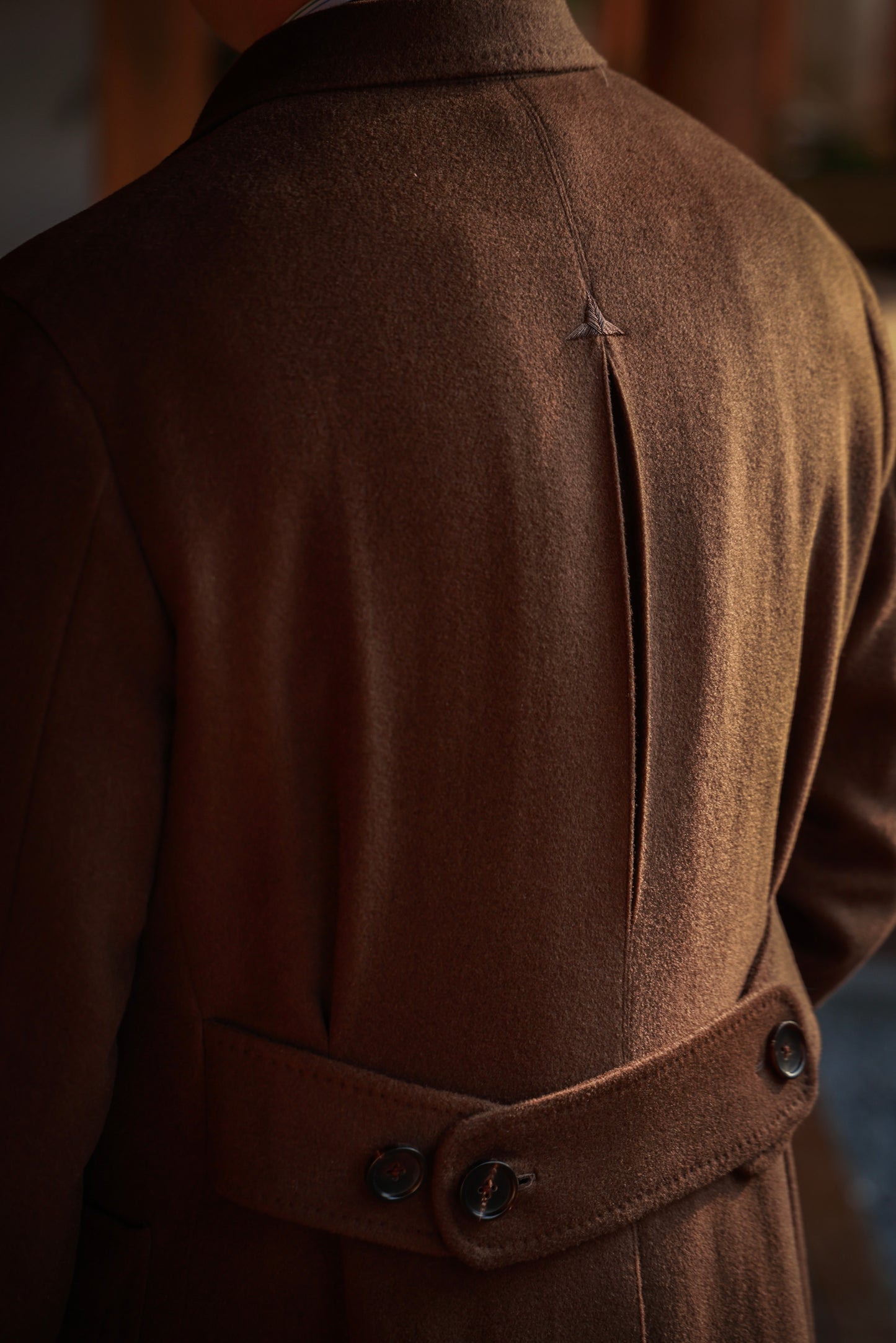 「Chestnut Brown」Half-Canvas Pure wool Polo Overcoat