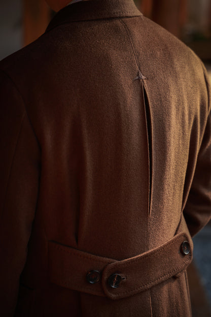 「Chestnut Brown」Half-Canvas Pure wool Polo Overcoat