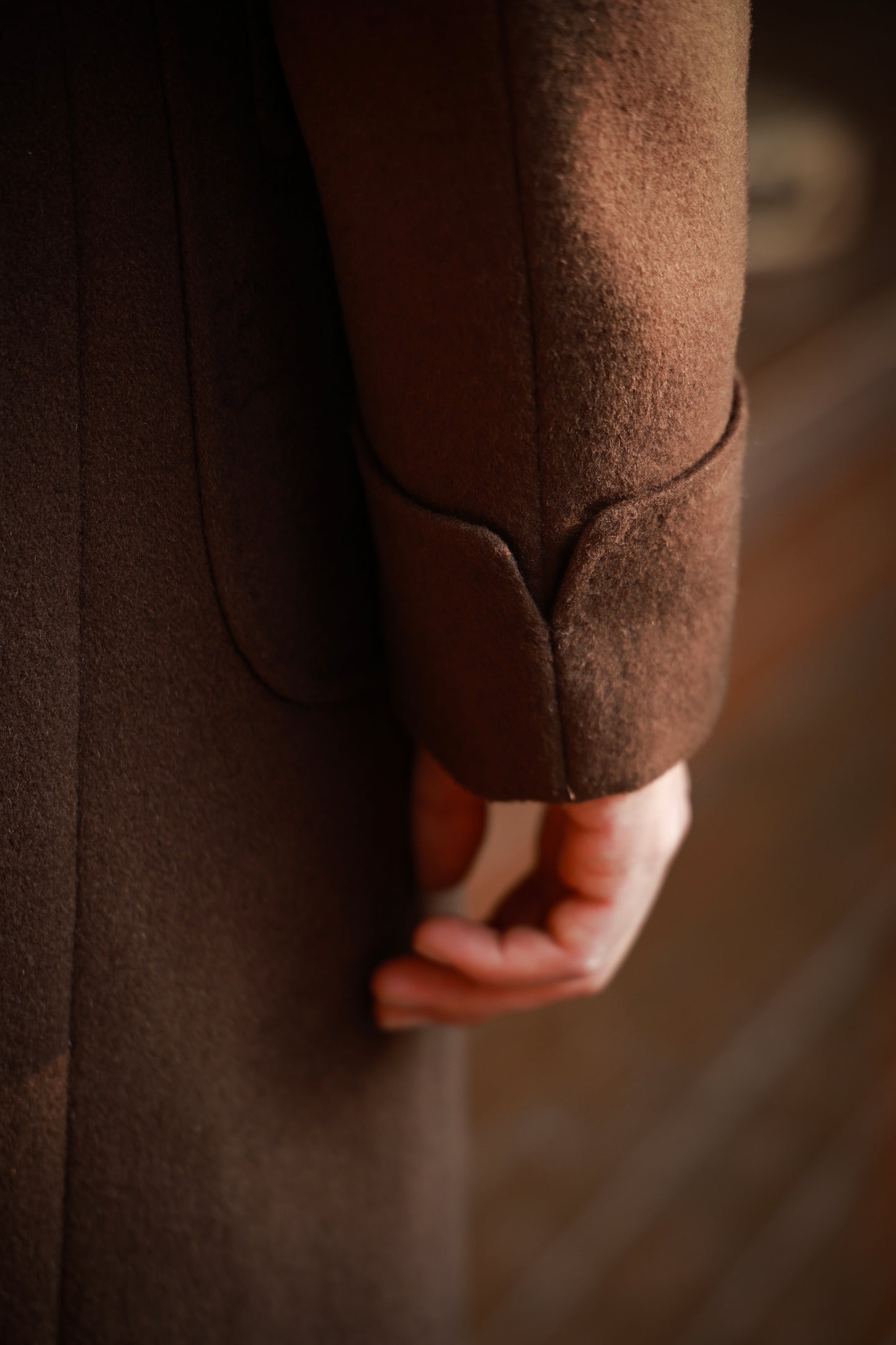「Chestnut Brown」Half-Canvas Pure wool Polo Overcoat