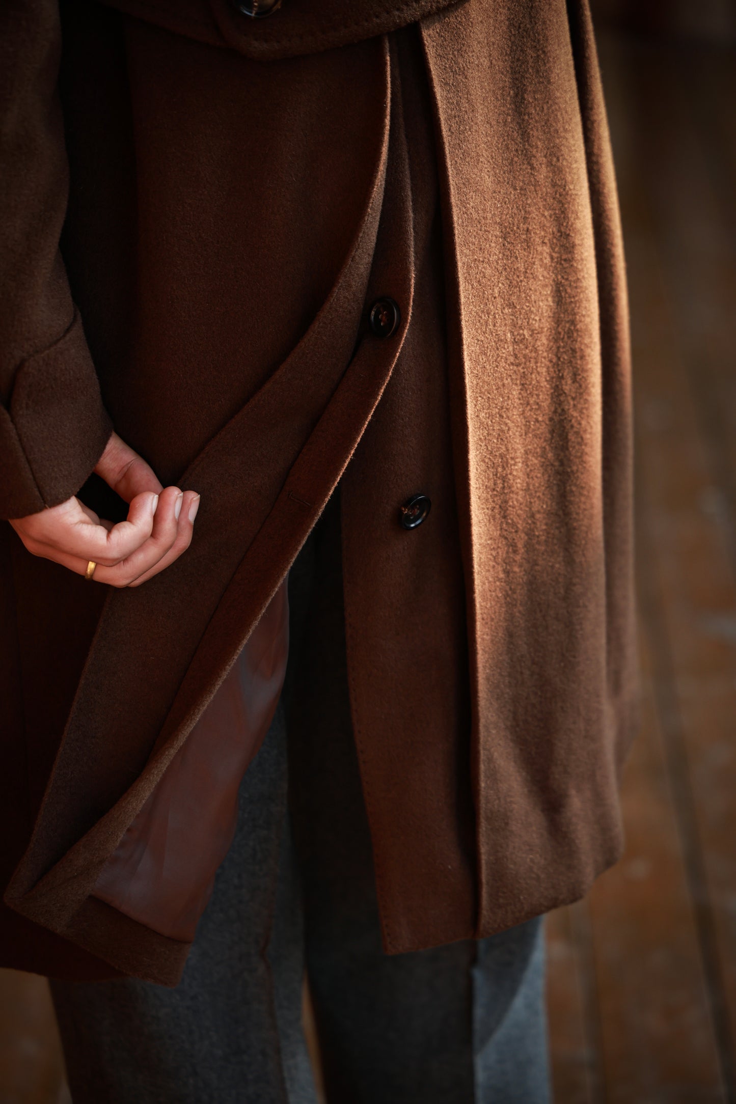 「Chestnut Brown」Half-Canvas Pure wool Polo Overcoat