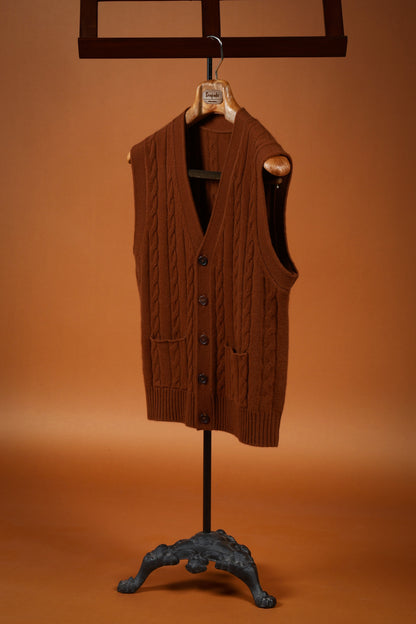 "Chestnut Brown" V-neck sweater vest 