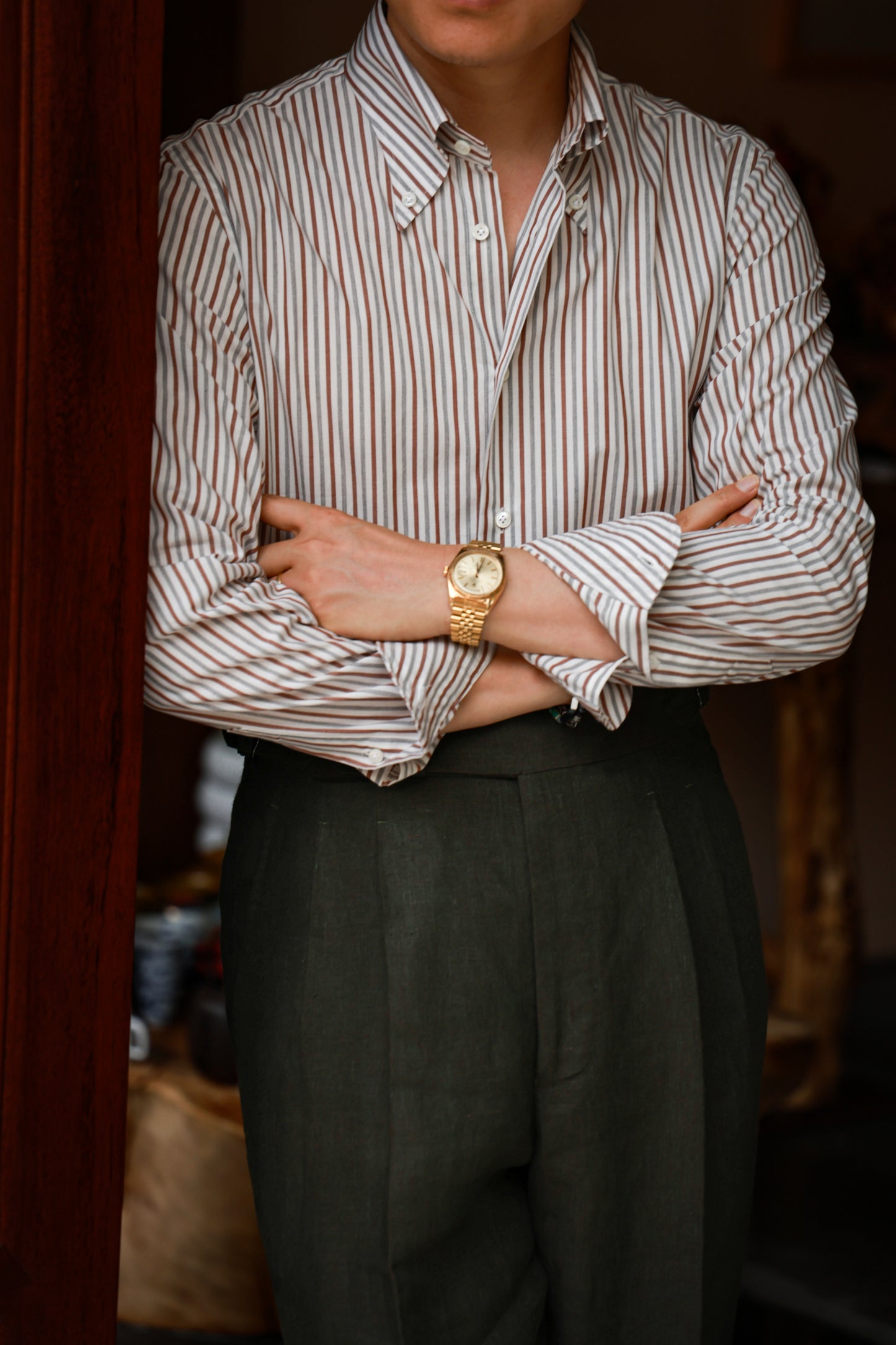 "Coral Stripe" Button-down Collar Shirt 