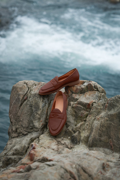 "Burgen Red" Deerskin Lychee Penny Loafer Loafers 