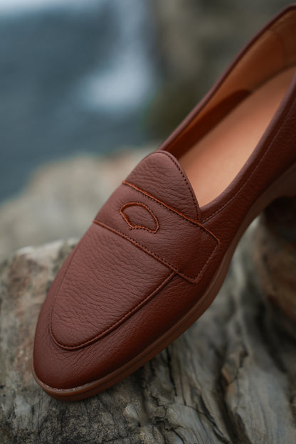 "Burgen Red" Deerskin Lychee Penny Loafer Loafers 