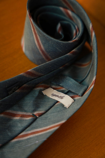 "Vashon Green Stripe" tie 3 fold tie 