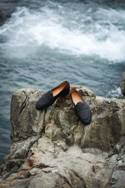 "Elegant Black" Deerskin Lychee Penny Loafer Loafers 