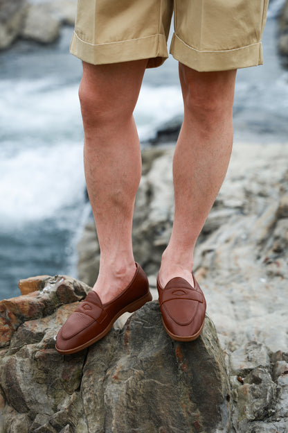 "Burgen Red" Deerskin Lychee Penny Loafer Loafers 