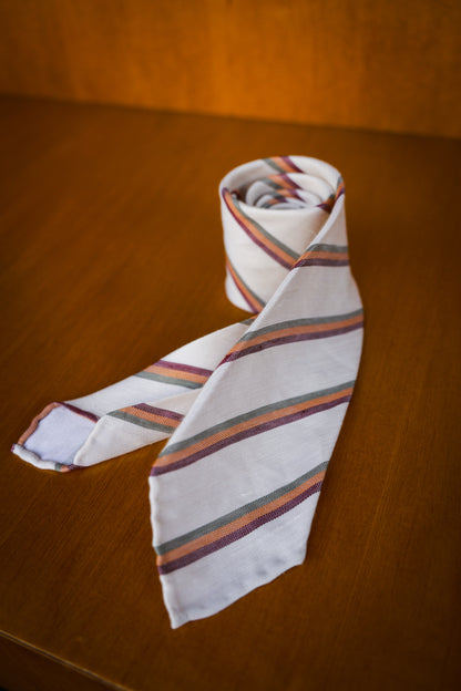 "Classic Creamy White Stripe" Tie 3 Fold Tie 