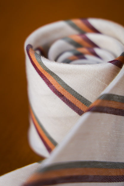 "Classic Creamy White Stripe" Tie 3 Fold Tie 