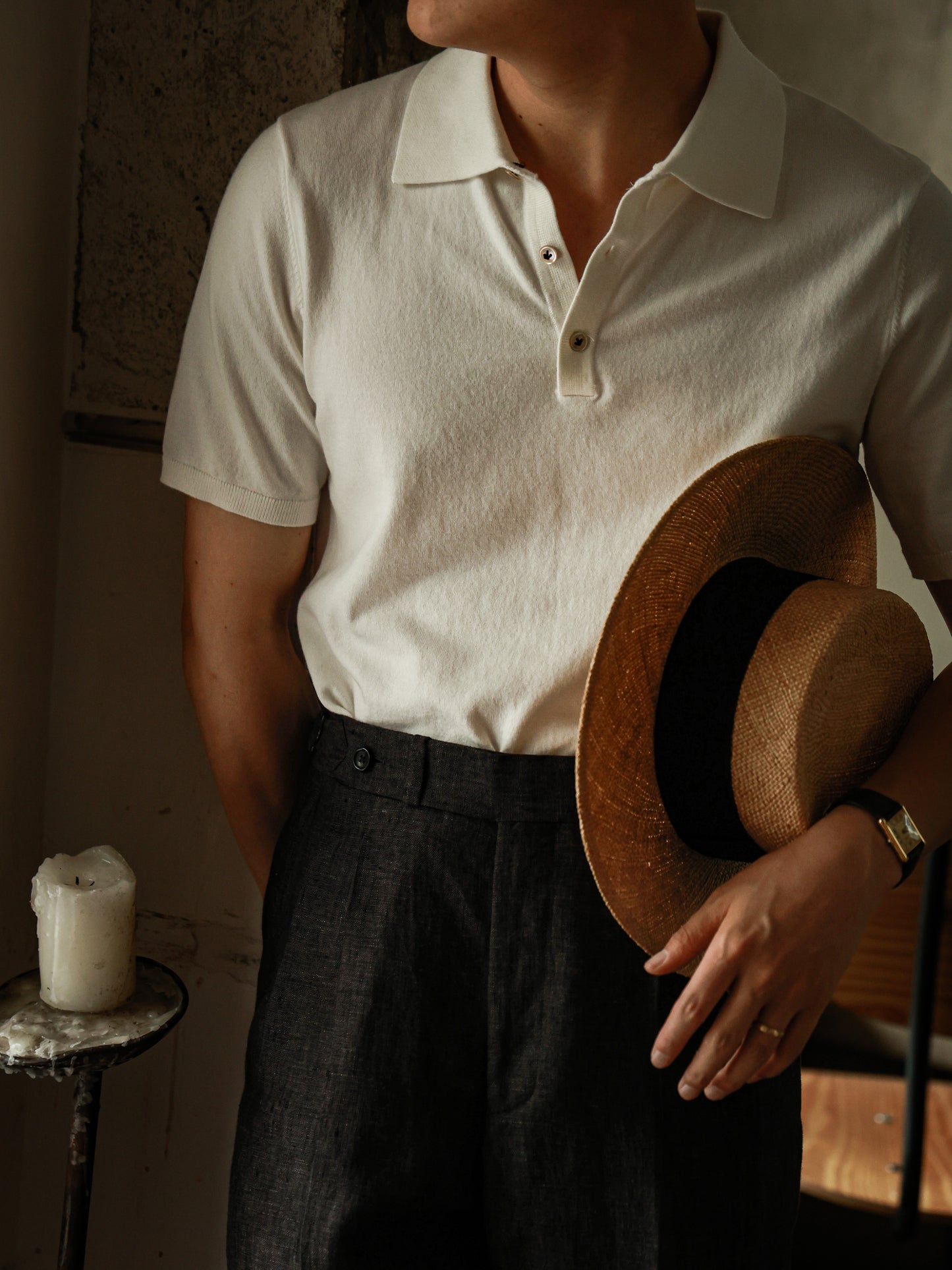 Cotton/Cashmere Classic Polo Off White