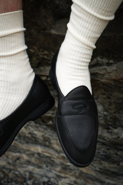 "Elegant Black" Deerskin Lychee Penny Loafer Loafers 