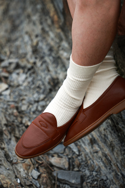 "Burgen Red" Deerskin Lychee Penny Loafer Loafers 