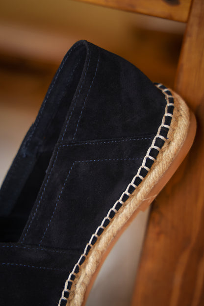 "Midnight Blue" Fetal Calf Wool Espadrilles Square Toe Fisherman Shoes 