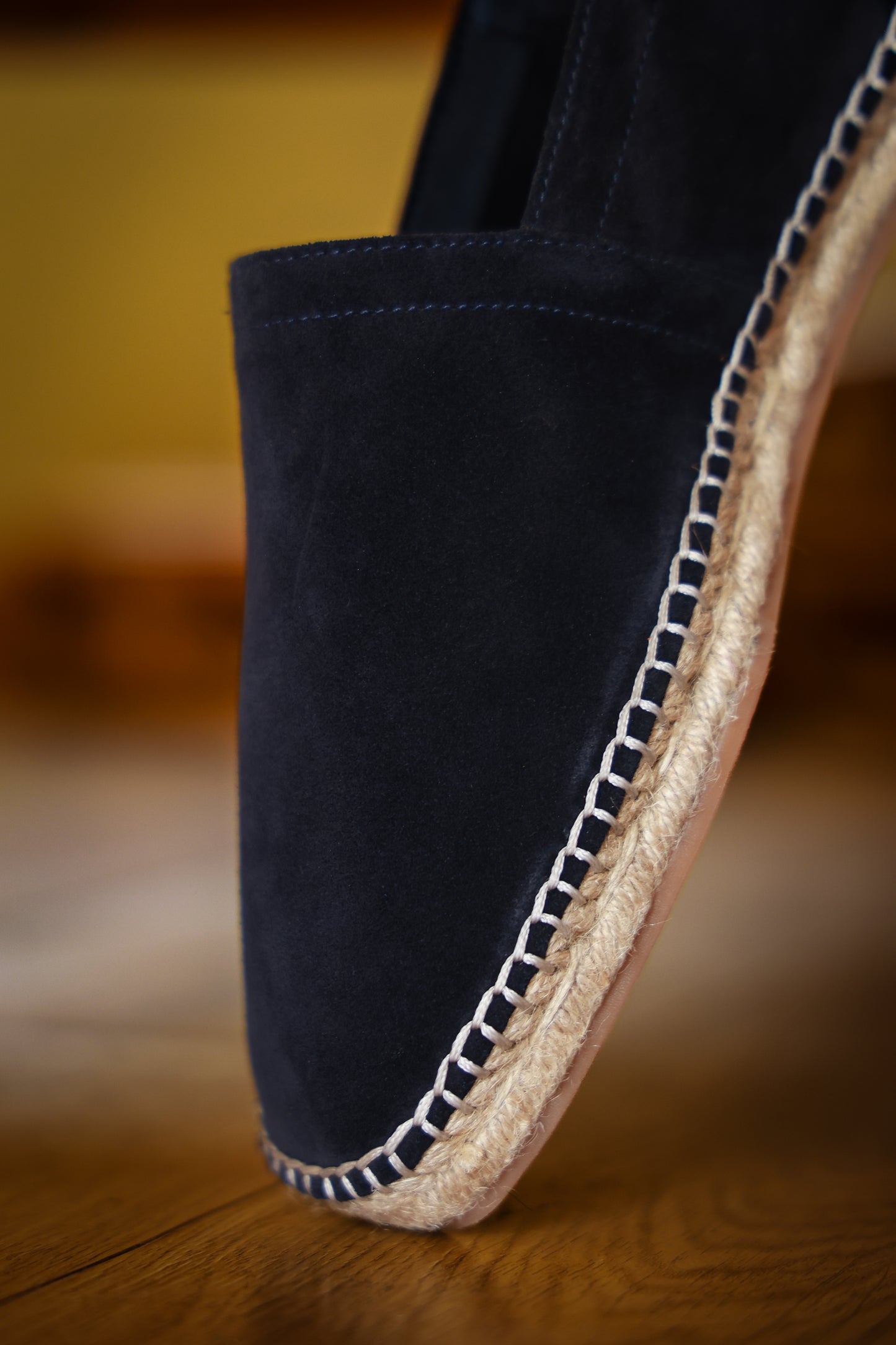 "Midnight Blue" Fetal Calf Wool Espadrilles Square Toe Fisherman Shoes 