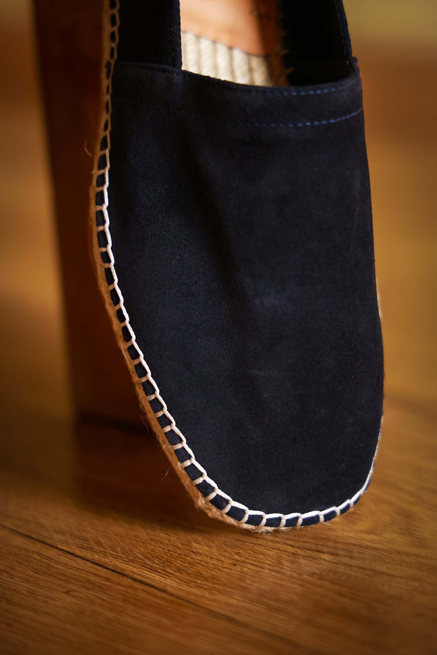 "Midnight Blue" Fetal Calf Wool Espadrilles Square Toe Fisherman Shoes 