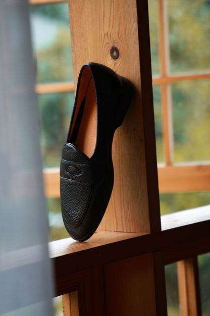 "Elegant Black" Deerskin Lychee Penny Loafer Loafers 