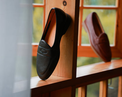 "Elegant Black" Deerskin Lychee Penny Loafer Loafers 