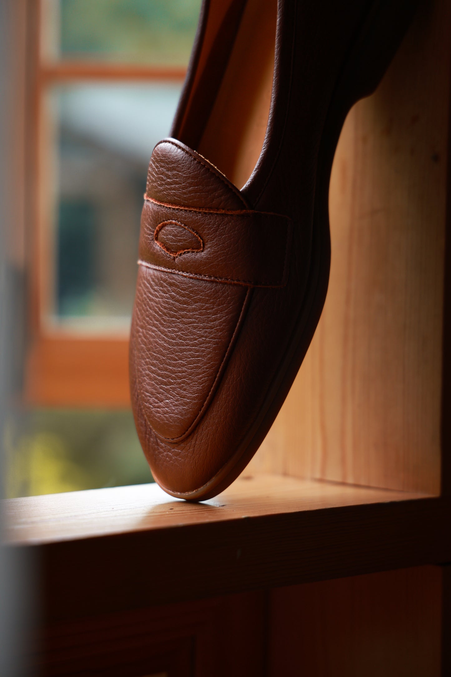 "Burgen Red" Deerskin Lychee Penny Loafer Loafers 