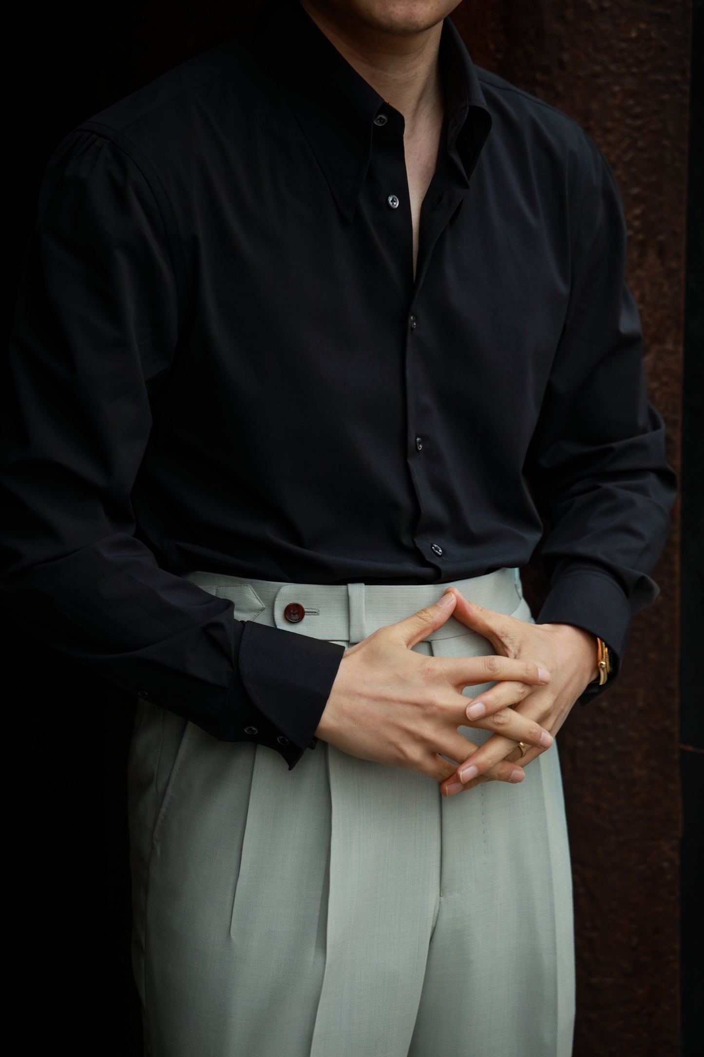 「Twilight Black」Don-Style Spread Collar Shirt