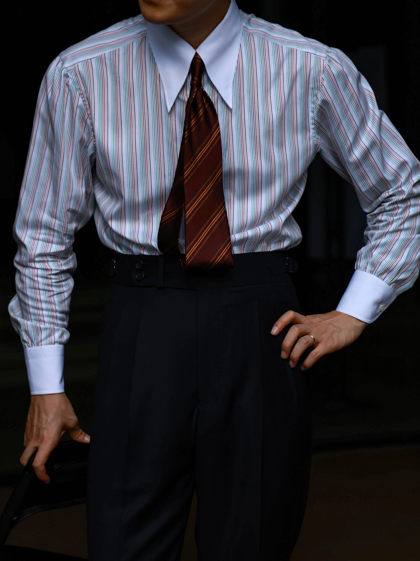 Handcrafted Long Point Collar Shirt with Contrast Collar & Cuffs — Capri Stripes