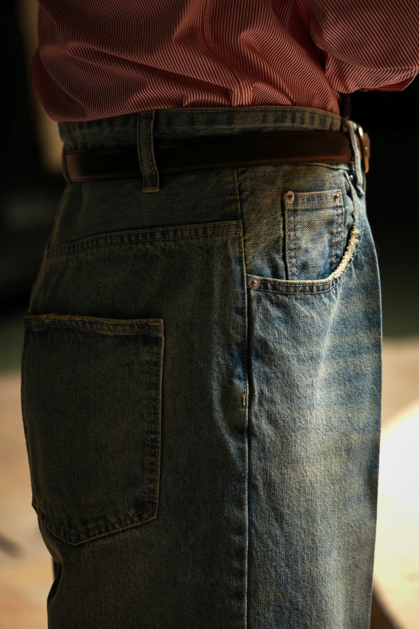 "Nostalgic Heavy Wash Denim" High Waist Wide Leg Jeans 