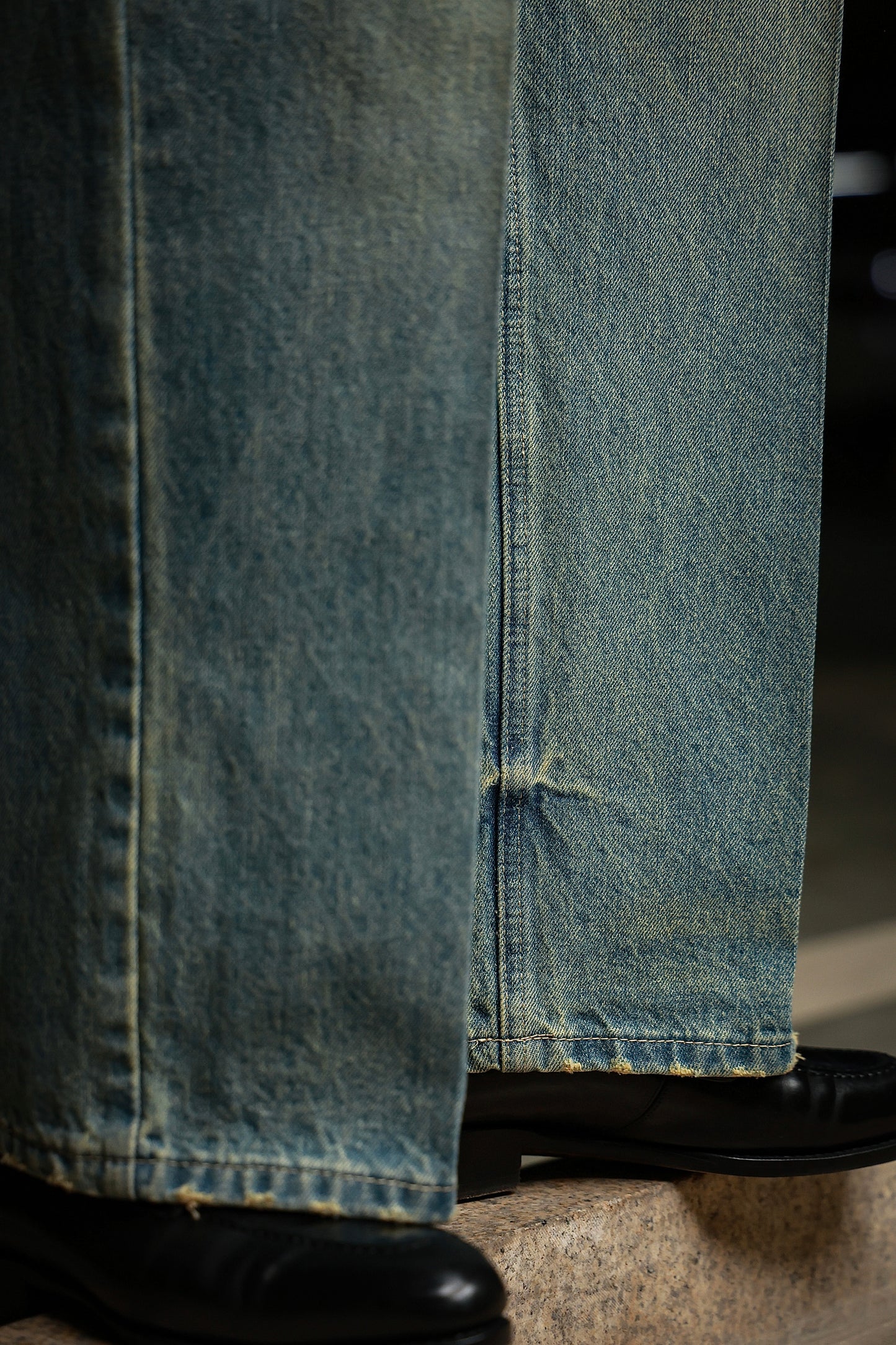 "Nostalgic Heavy Wash Denim" High Waist Wide Leg Jeans 