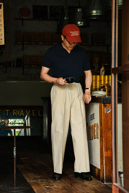 "Afternoon Beach" Cotton and Linen Drawstring Casual Pants 