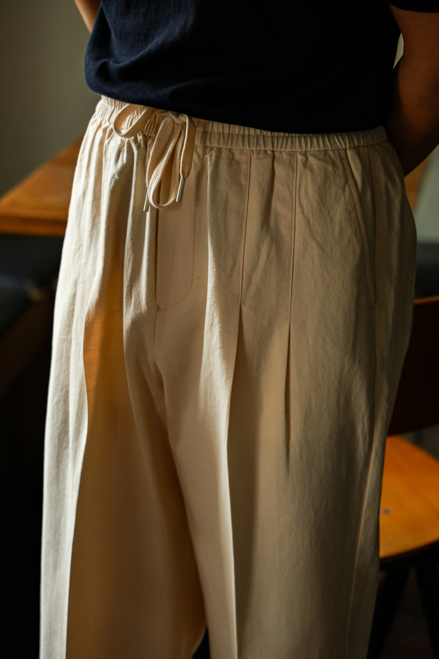 "Afternoon Beach" Cotton and Linen Drawstring Casual Pants 