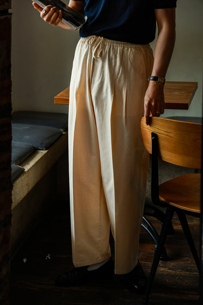 "Afternoon Beach" Cotton and Linen Drawstring Casual Pants 