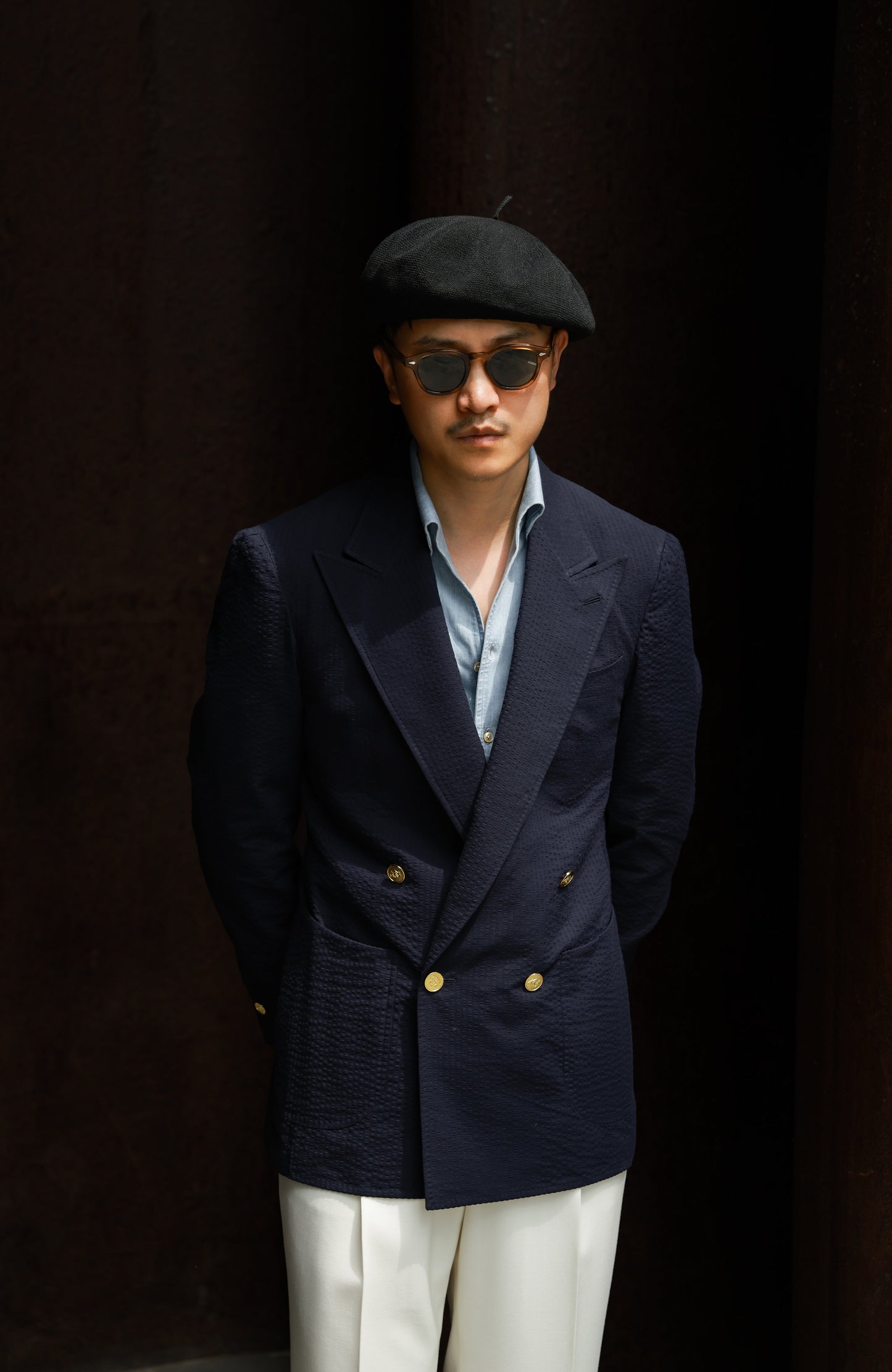 「Twilight Navy Blue」Half-Canvas & Milanese Buttonhole Seersucker Blazer