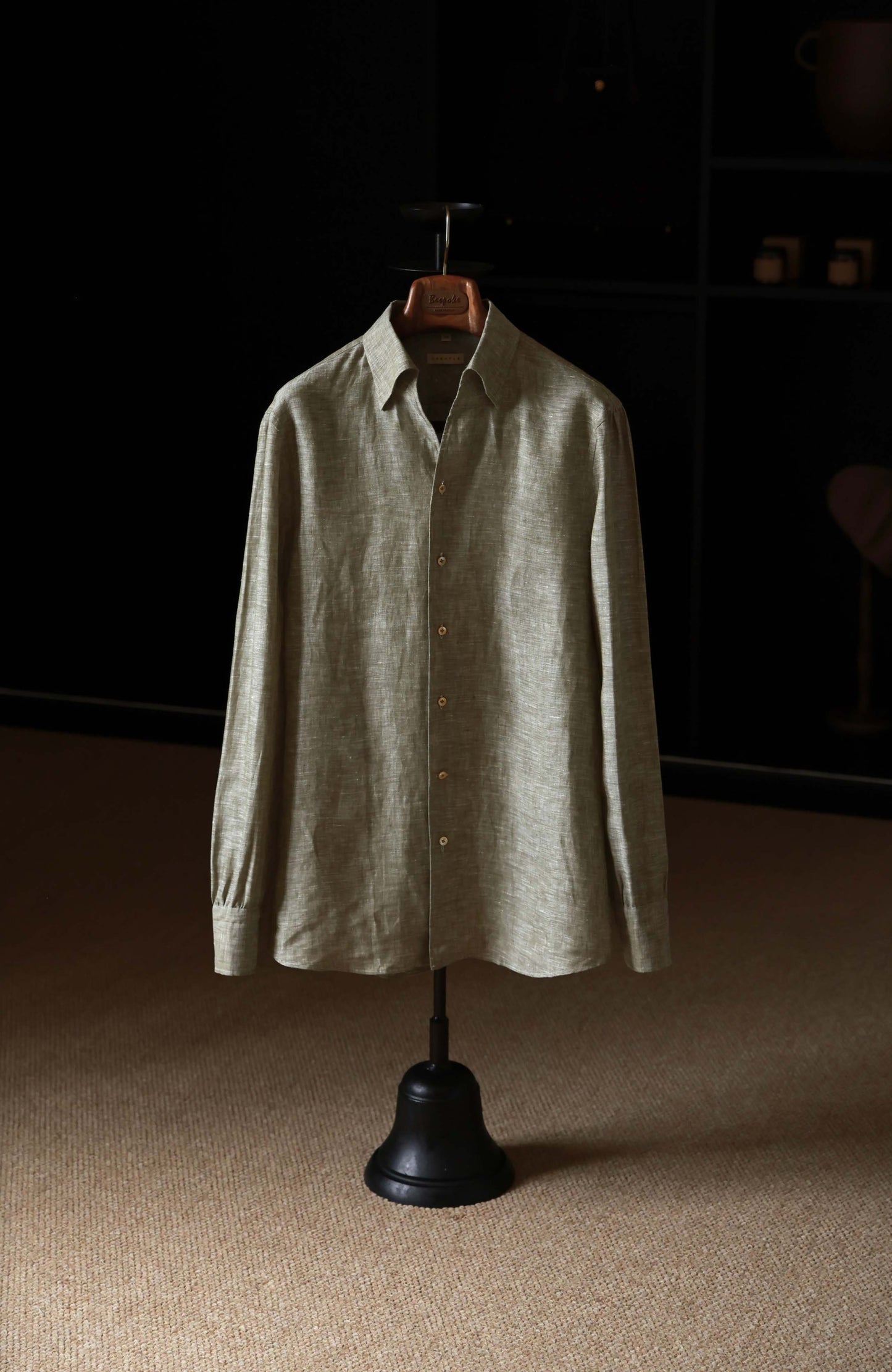Linen One-Piece Collar Shirt — Moss Green