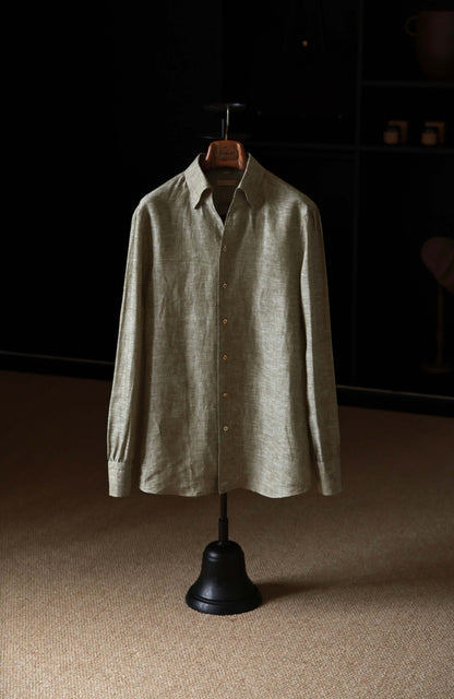 Linen One-Piece Collar Shirt — Moss Green