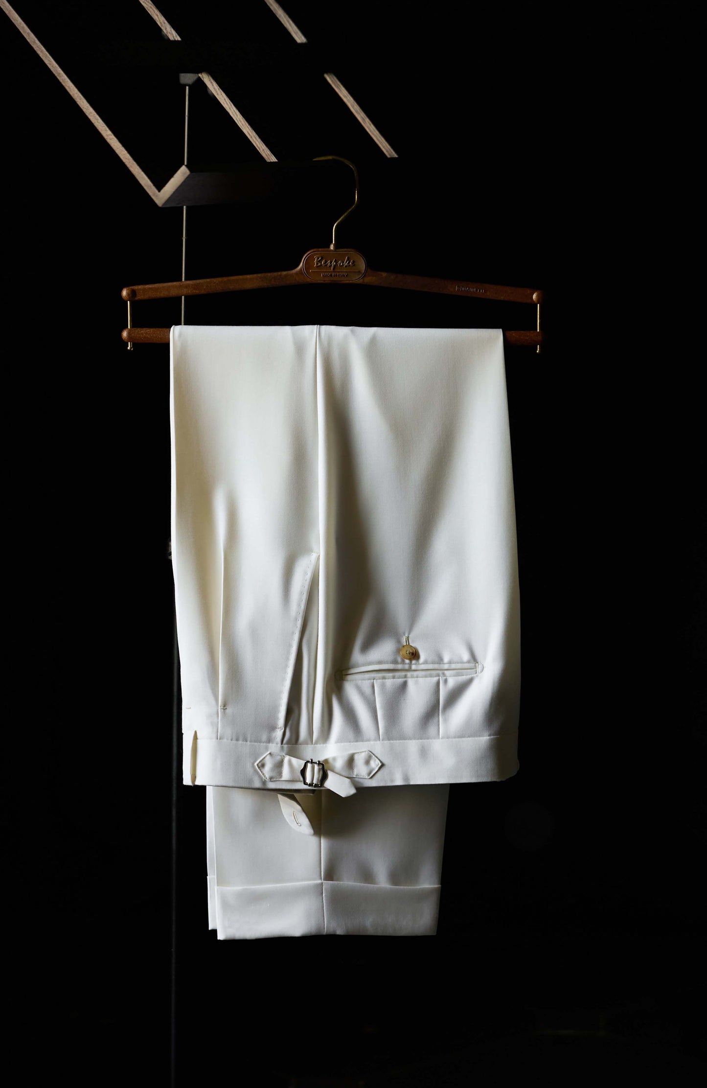 Tollegno 1900 High-Waisted Suit Trousers with Parisian Side Adjusters — Mousse White