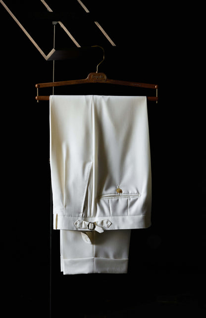 Tollegno 1900 High-Waisted Suit Trousers with Parisian Side Adjusters — Mousse White