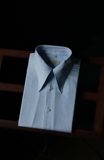 Cotton Wide-Spread Collar Shirt — Mottled Light Blue