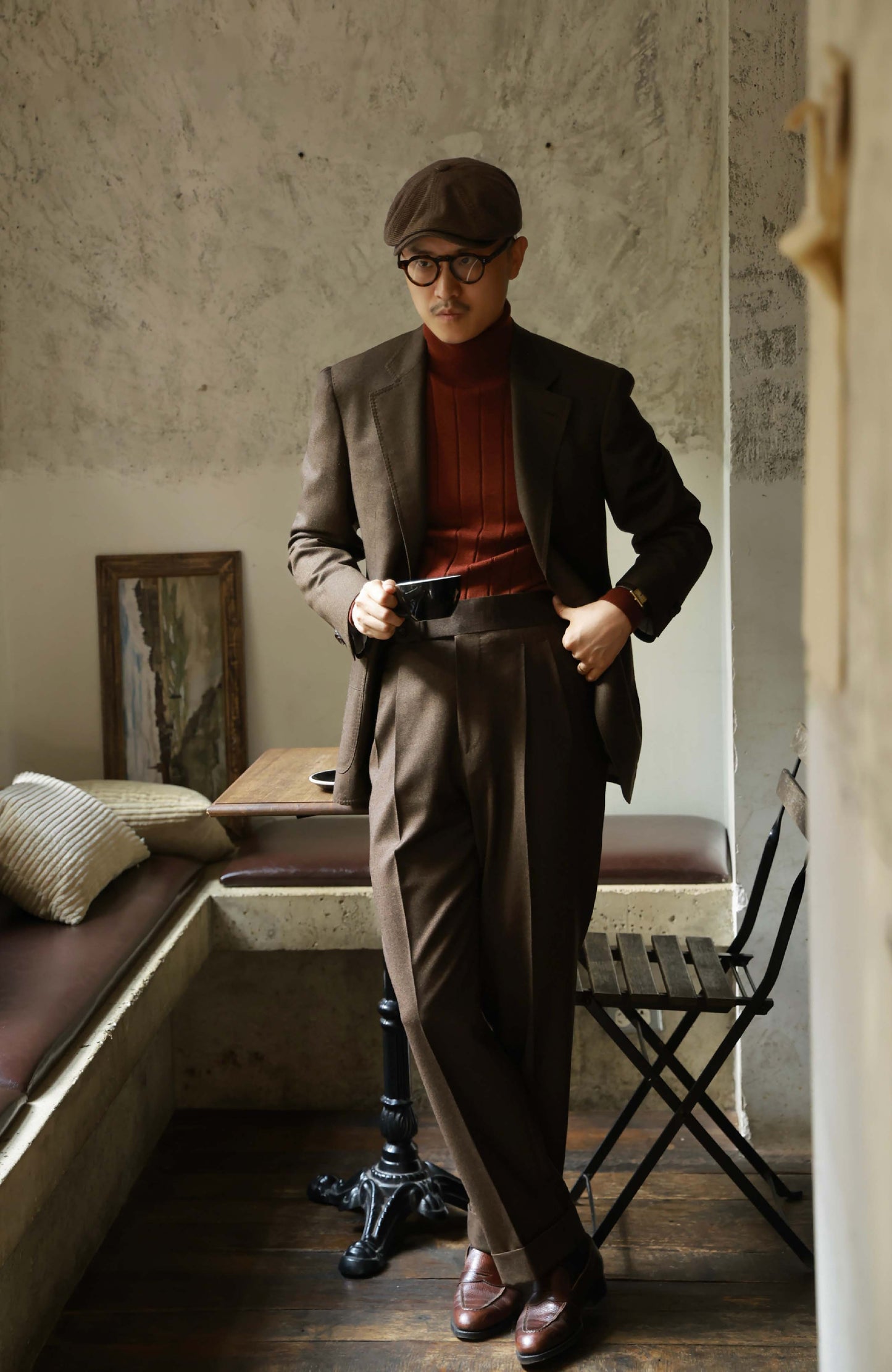 Merino Wool Ribbed Turtle Neck Sweater — Maple Red