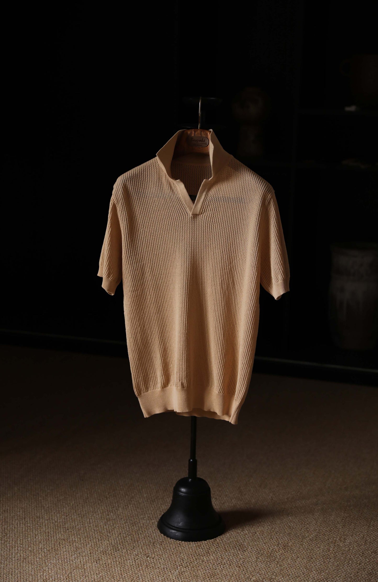 High-Twist Cotton Relaxed Short-Sleeve Polo — Sandstone Apricot