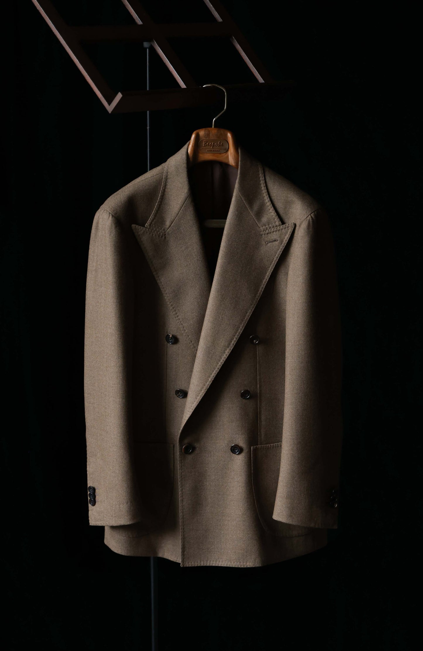Half-Canvas Double-Breasted Flannel Suit Jacket — Withered Wood Brown