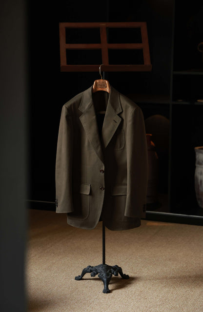 Japanese Heavyweight Cotton Herringbone Half-Canvas Single-Breasted Suit Jacket — Wild Moss