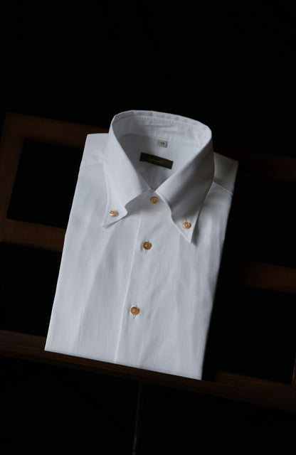 Handcrafted Button-down Collar Shirt in Italian CANCLINI Cotton — Snow Peak White